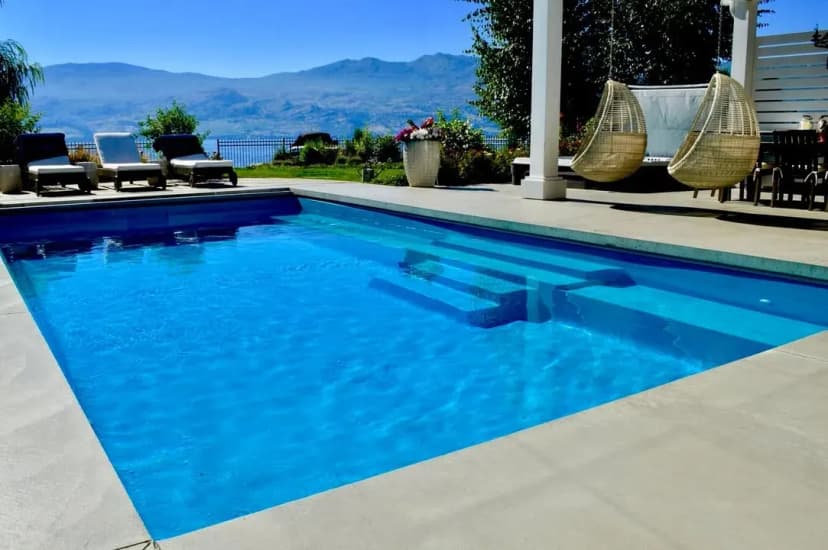 Pergola patio with stamped concrete floor