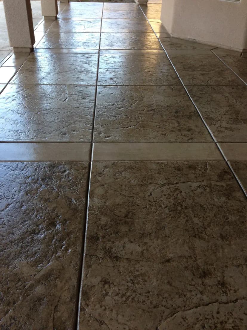 Interior concrete floor with decorative finish and joint details