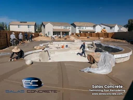 Pool renovation promotional graphic with informational text