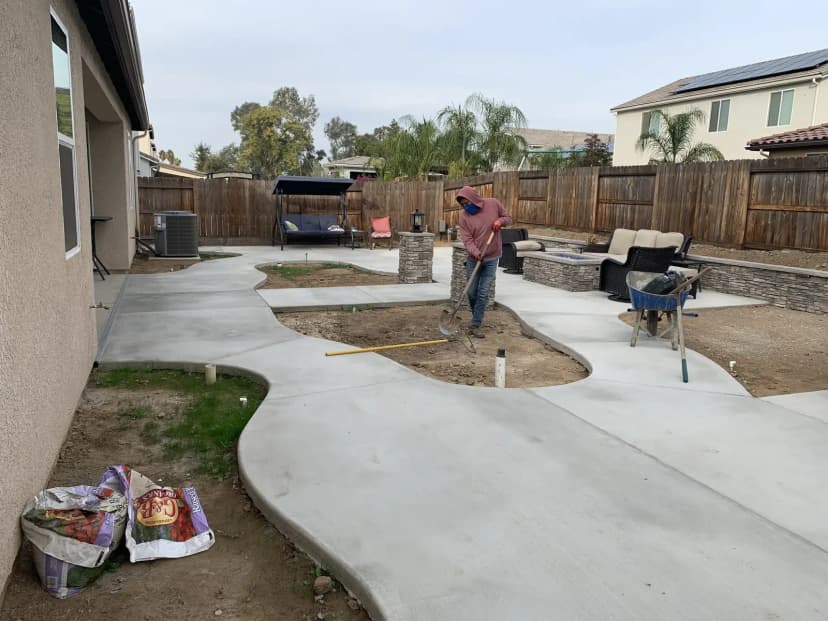 Pool deck concrete with decorative saw-cut joint patterns