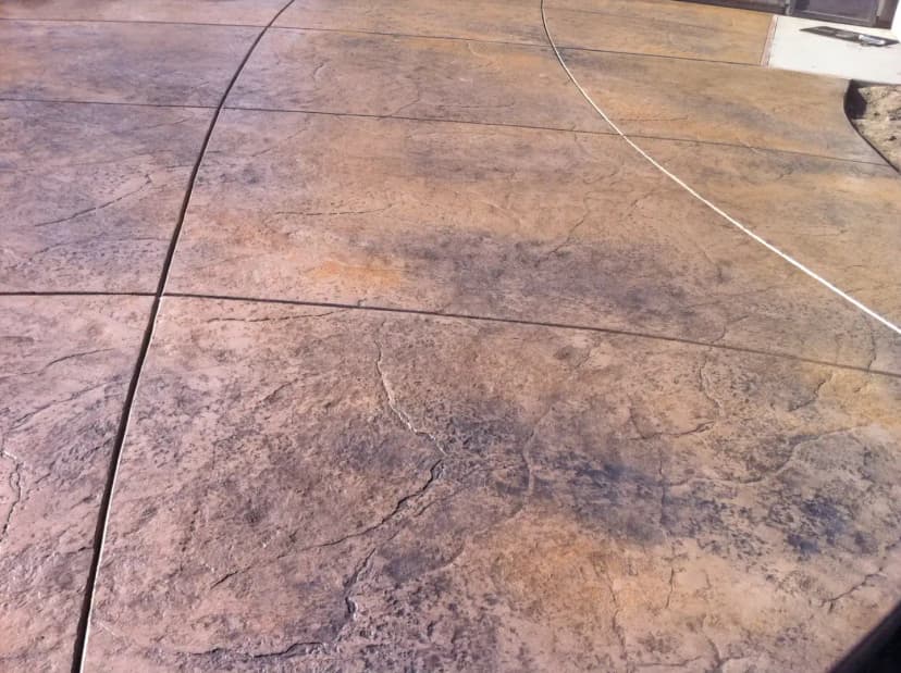 Stamped concrete with colored pattern and texture