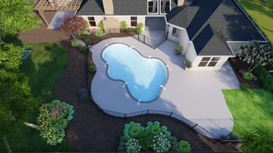 Patio with stamped concrete and outdoor seating