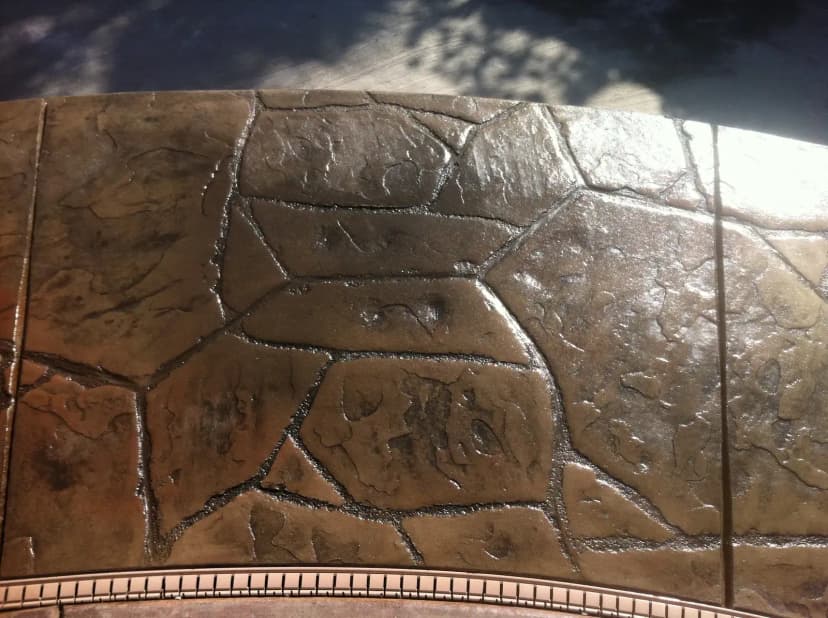 Close-up of stamped stone pattern concrete border