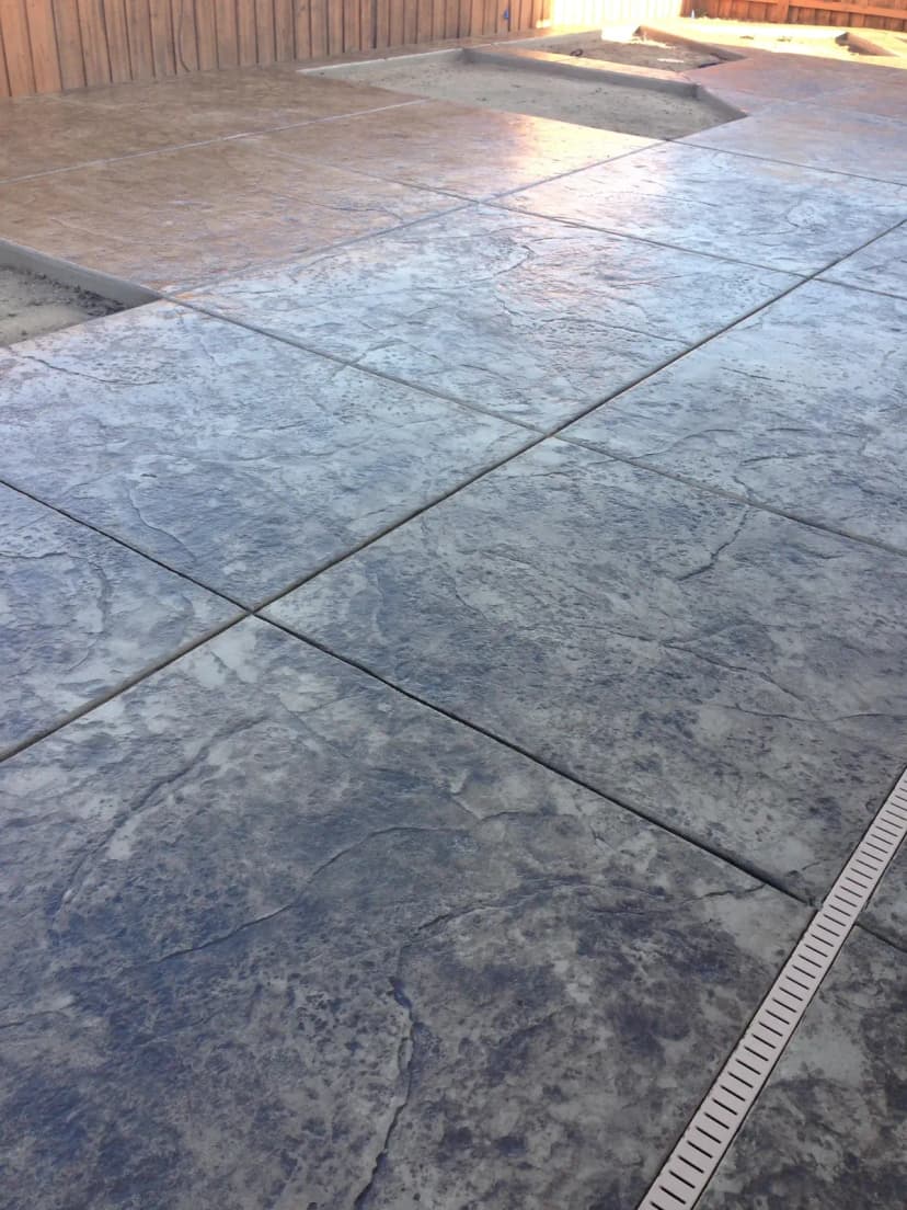 Detailed view of stamped and stained concrete surface