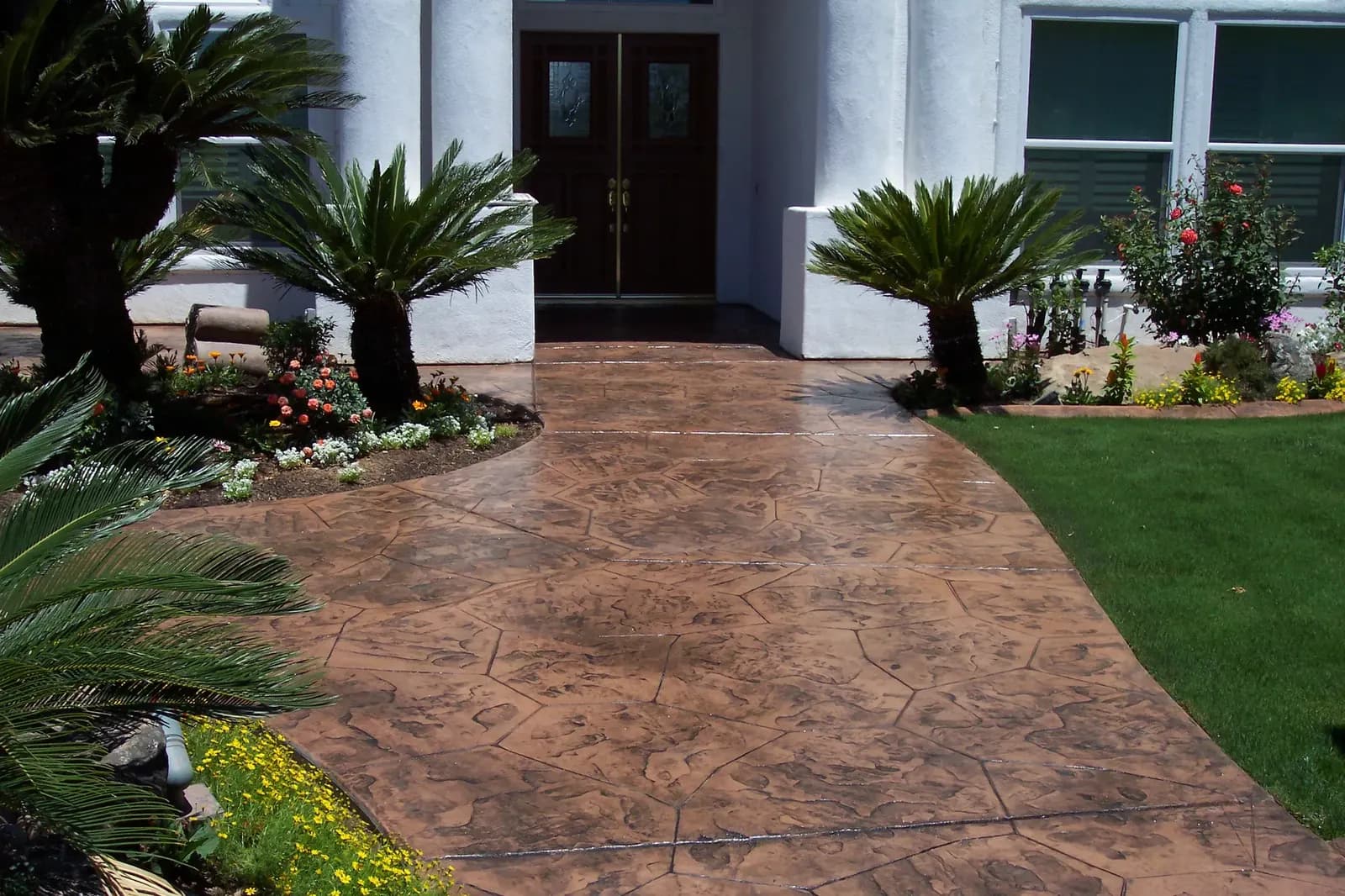 Entry path with stamped concrete finish