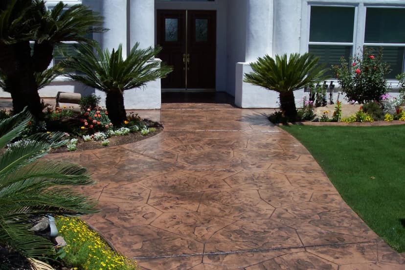 Entry path with stamped concrete finish