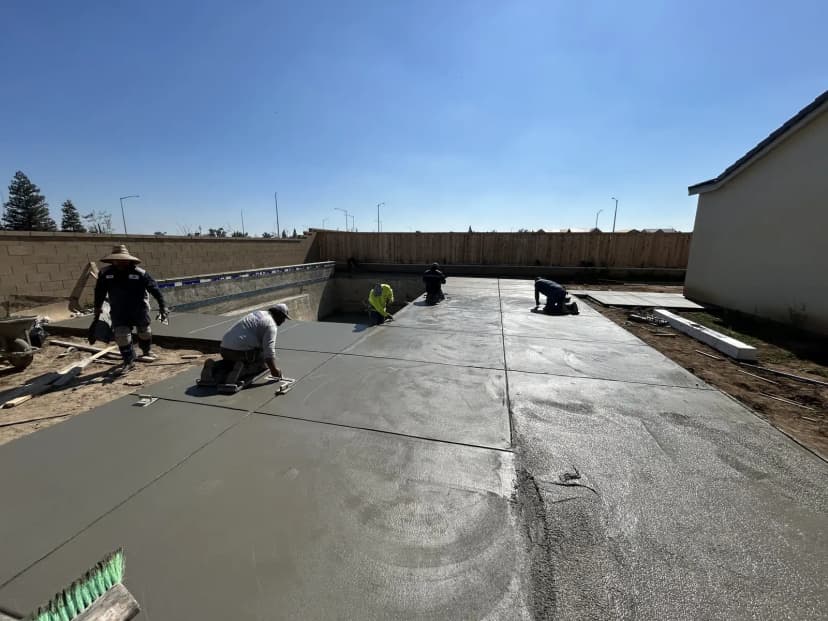 Wet concrete pour and finishing work